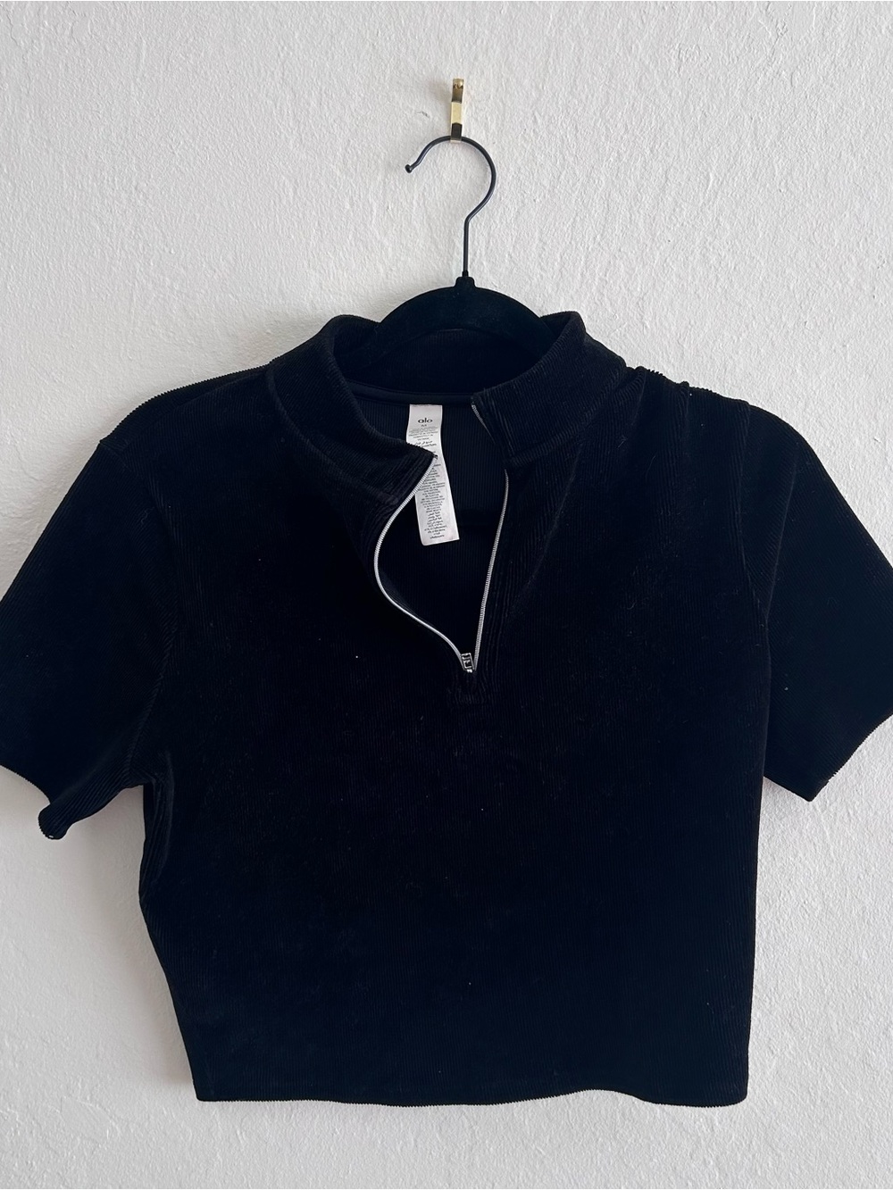 Alo Black Ribbed Corduroy Top